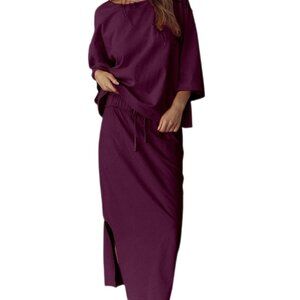 Oversized Shirt Maxi Skirt Set Casual Lounge Wear with Pockets Y2K Chic